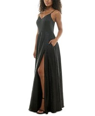 B Darlin Juniors Size 3/4 Gown Dress Black Jacquard Spaghetti-Strap Prom