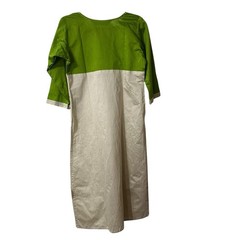 B Baaniz India Women’s Large Dress Green Tan Floral Kurta Layer Midi Natural