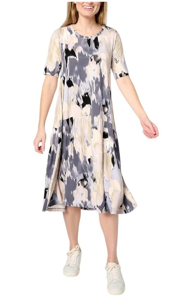 LOGO by Lori Goldstein Rayon 230 Elbow Sleeve Dress Neutral Combo