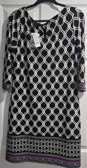 White House Black Market Black And White With Purple Geometric Dress Size Large