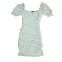 Windsor Soft Mint Green Ruched Mesh Puff Sleeve Bodycon Mini Dress Size M