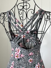 Pins & Needles Floral Fit & Flare Dress Triple Strap Back Button Front M