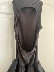 Black Ribbed Mock Neck Drop Waist Bubble Hem Mini Dress