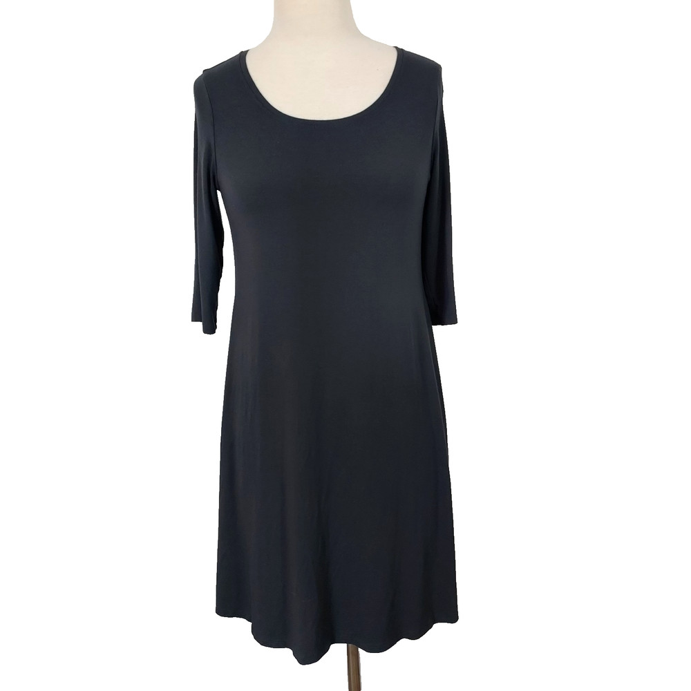 Eileen Fisher Gray Stretch Jersey A-Line Dress Elbow Sleeve Flowy Womens Size PM