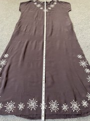 90s Floral Embroidery Maxi Dress OS Purplish Gray Crisscross Lacing Boho Beach
