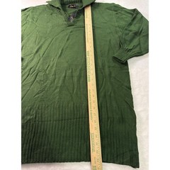 Seta T Green Knit V-Neck Collared Sweater Dress Puff Sleeve Size L NEW