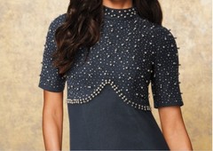 Size 10 Midnight Velvet Blue Formal Wedding Party Vallery Studded Denim Dress