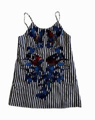 FARM Rio Women’s Blue White Striped Embroidered Bird Linen Cami Tank Top S