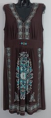 Studio I Dress Size 12 Brown Blue Boho Medallion Empire Waist Stretch