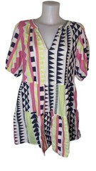 VELVET Sz L Womens Aztec White Multicolor Tiered Boho Jacquard Mini Dress