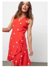 Rails Madison Scarlet Red Dress with White Dots Wrap V-Neck Size Large