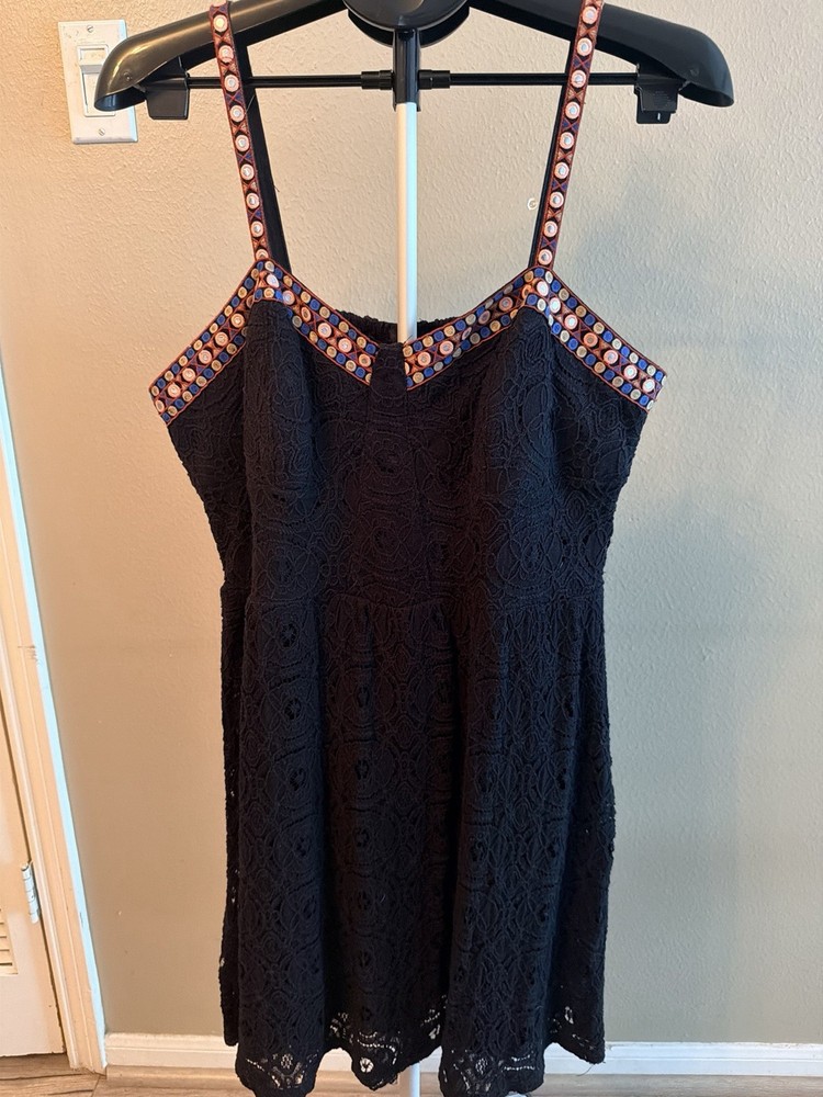 Xhilaration black solid lace strappy sleeveless short zip dress, size XXL