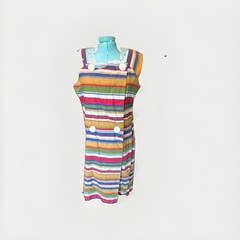 Vintage VOLUP Multicolor Striped Cotton Shift Knee Dress Sleeveless L/XL