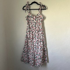 Picnic Dress Code Mode Cherry Print Tie Strap Midi Cottagecore Cotton Size XS