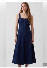 GAP Denim Square-Neck Maxi Dress SMALL Dark Wash Sleeveless Cotton FREE SHIP