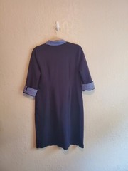 Talbots Preppy Shift Cotton Stretch Dress Navy Plaid Collar & Cuffs Sz Large