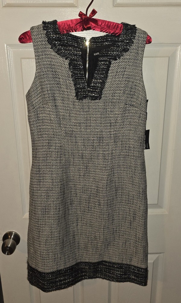 Karl Lagerfeld Paris Women&rsquo;s Gray White Black Tweed Dress Size 4 $235 NWT