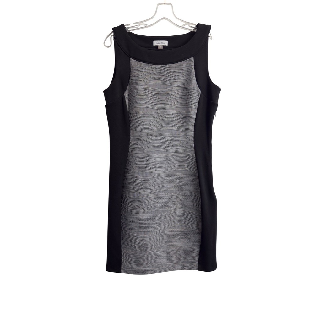 Calvin Klein Womens Black Grey Textured Colorblock Sheath Dress Size 10