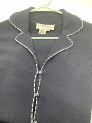 rickie freeman teri jon Long 3 button. knit sweater/coat Size small Navy Blue