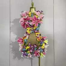 Women Evening Birthday Party Dresses Colorful Flowers Sleeveless Sexy Mesh See T