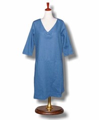 Le Muse Women&rsquo;s sz Large Linen Cotton Blend Bow Front Blue V Neck Dress