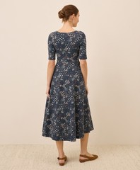 PACT x Organic Fit & Flare Signature Scoop Dress, Mountain Meadow Midnight Blue
