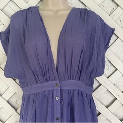 Kori Periwinkle Short Sleeve Button Down Midi Dress Lightweight Semi Sheer Large
