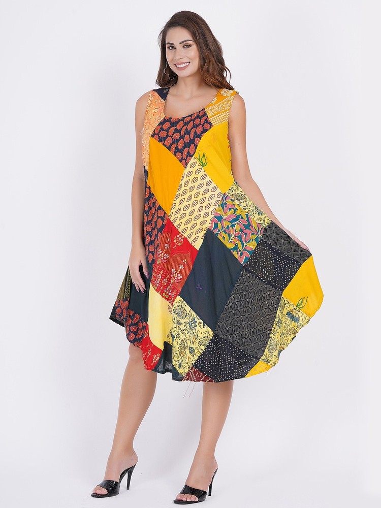 Women Casual Printed Multi Patchwork Short Umbrella Dress Wholesale Mix lot 10pc