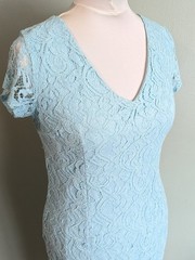 Roman Lace Bodycon Dress UK 14 Lined Pale Aqua Slight Stretch Party Occasion