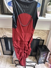 $182 METAMORPHOZA Sleeveless Zip Faux Leather Maxi Dress – Black / Red – S