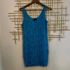 Material Girl Blue Textured Ruched Tank Dress XL Sleeveless Stretch Bodycon Mini
