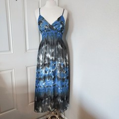 She&rsquo;s Cool Blue & Gray Tie Dye V-Neck Spaghetti Strap Maxi Dress Size L