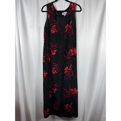 Style & Co Collection Black Red Floral Maxi Dress Womens Size 12 100% Silk