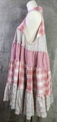 Bluevelvet Patchwork Button Up Shirt Dress Pink Plaid Ruffle Frayed Western Sz L