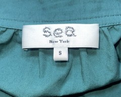 Sea NY Size S Casey Emerald Green Hand-Smocked Sleeves Tunic Cotton Top