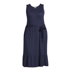 Terra And Sky Woman Plus Belted Knit Tank Dress Dark Navy Blue, Size 4X 28w-30w