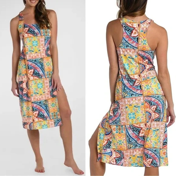 LA BLANCA SOLEIL PATCHWORK MIDI TANK DRESS SZ S – MULTICOLOR, RESORT WEAR EUC!