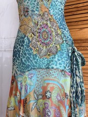Rene Derhy Turquoise Multi Leopard Floral Sequinned Dress L