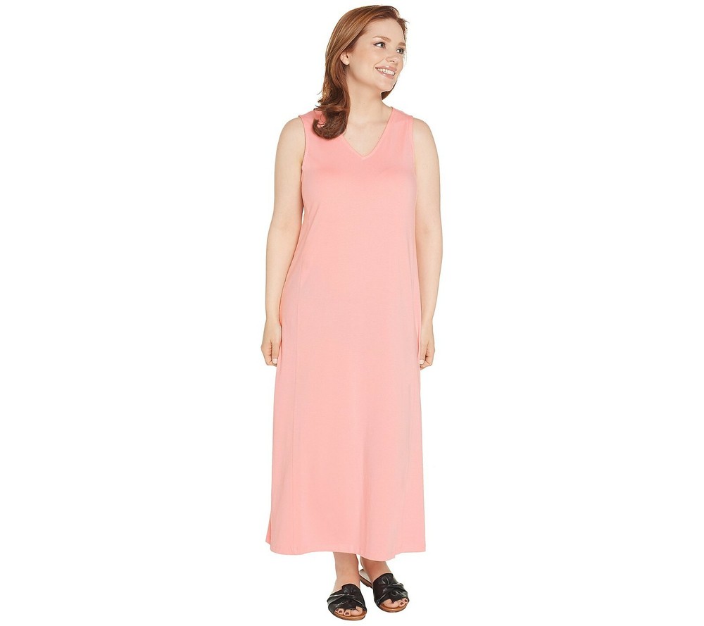 AnyBody Regular V-Neck Cozy Knit Maxi Dress-Melon-Large-New-A306937