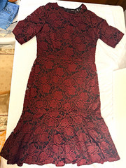 Maggy London Burgundy Black Floral Lace Sheath Dress 10 Round Neck Short Zip