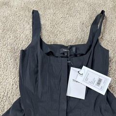 Theory Dress Womens 00 Black Modern Flare Stretch Cotton Hi Low Button Front