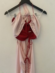 CHRISTOPHER ESBER Pink & Red Multi Panel Disconnect Ruched Maxi Dress AU 12 US 8