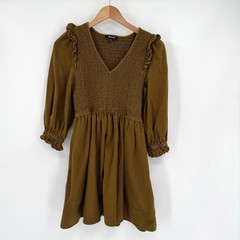 Madewell Flannel Lucie V-Neck Smocked Mini Dress Weathered Olive Women&rsquo;s Small