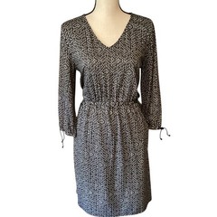 Garnet Hill Organic Cotton Tencel Printed Knit Dress V-Neck Pockets Size Small