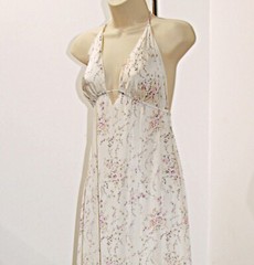 LoveShackFancy Cabane Silk Asymmetric hem Halter Maxi Dress in Biscotti M $625