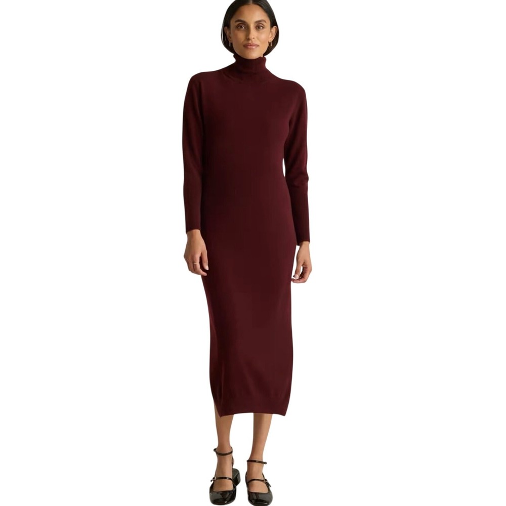 NWOT Quince Burgundy Mongolian Cashmere Turtleneck Midi Sweater Dress Women&rsquo;s L
