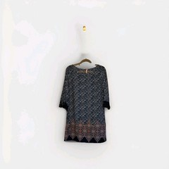 Red Camel Medium Womens Boho Blue Geometric Crochet Sleeve Tunic Dress