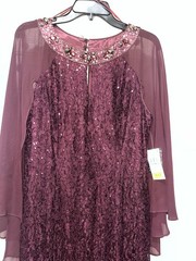 Ignite Evenings Fig Lace Beaded Sequin Long Gown Dress Size 16 Cape Sleeve