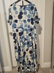 Women’s Blue/White Polka Dot Maxi Dress Round Neck Short Sleeve Regular XL
