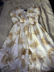 Aakaa Womens Small Tropical Palm Leaf Mini Dress Tassel Tie Boho Resort Sundress